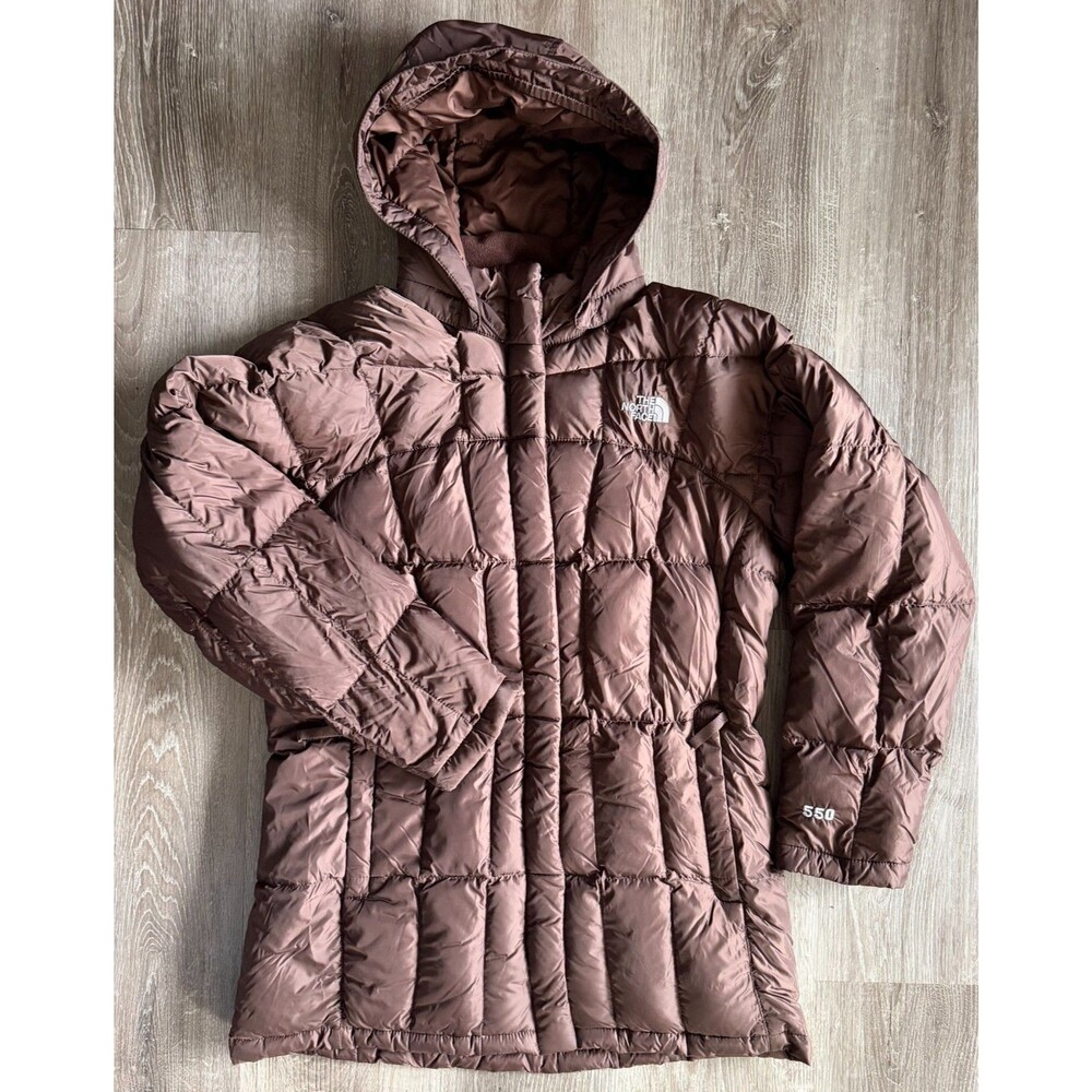 The North Face Girls XL 18 550 Fill Goose Down Puffer Jacket Brown Hooded